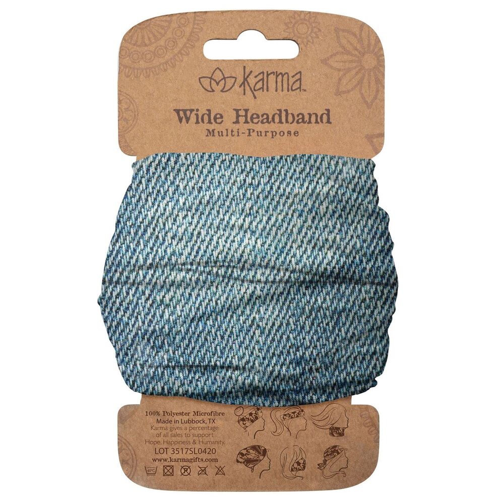 2852 Denim Headband - Wide - Fabric Headband and Stretchy Hair Scarf - Blue